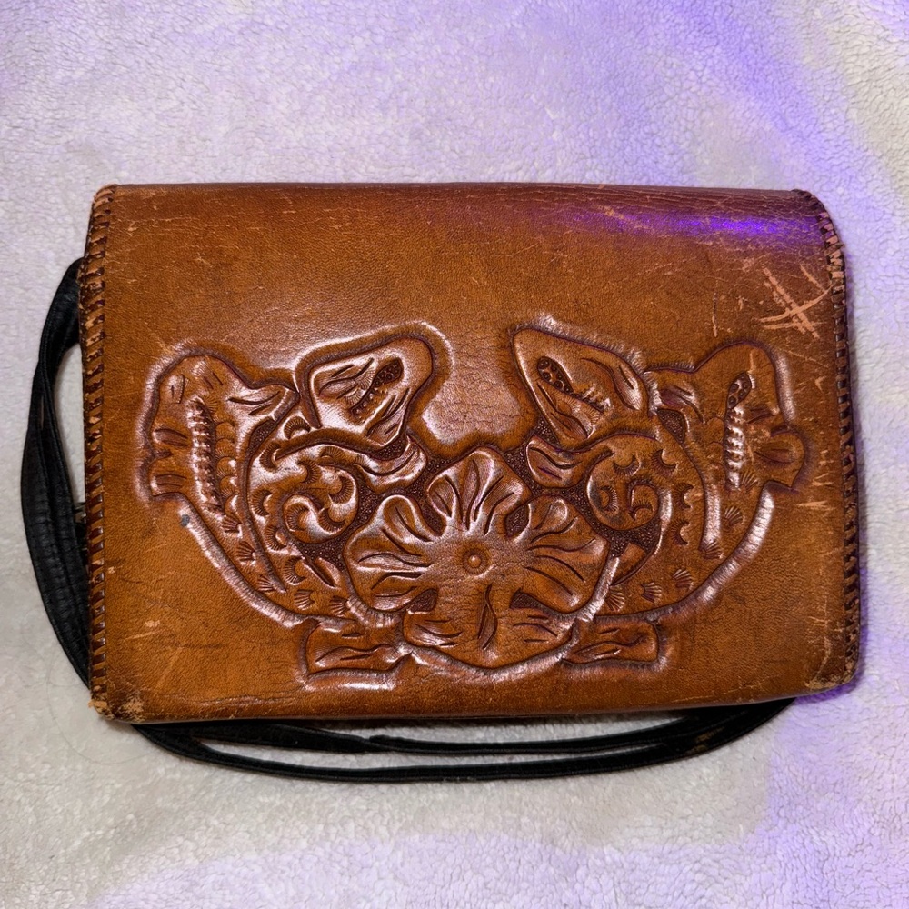 Vintage Brown Leather Embossed Bag - Picture 5 of 5